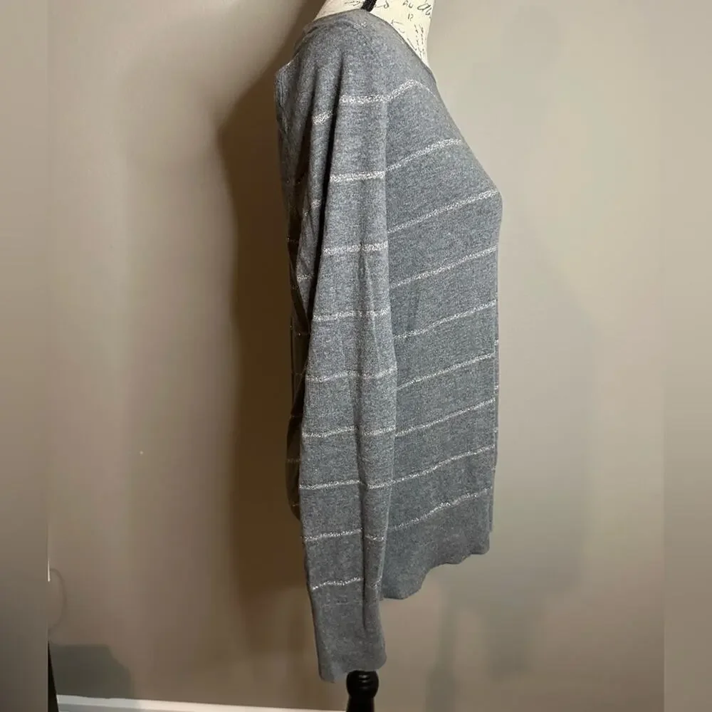 NWOT LOFT Sparkle Striped Gray Long Sleeves Knit Top Size XL women’s Shirt